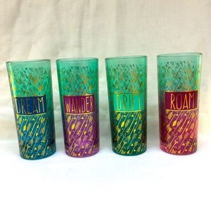 4 Tumblers Dream Wander Roam Drift Drinking Glasses Colorful Gold Arrows